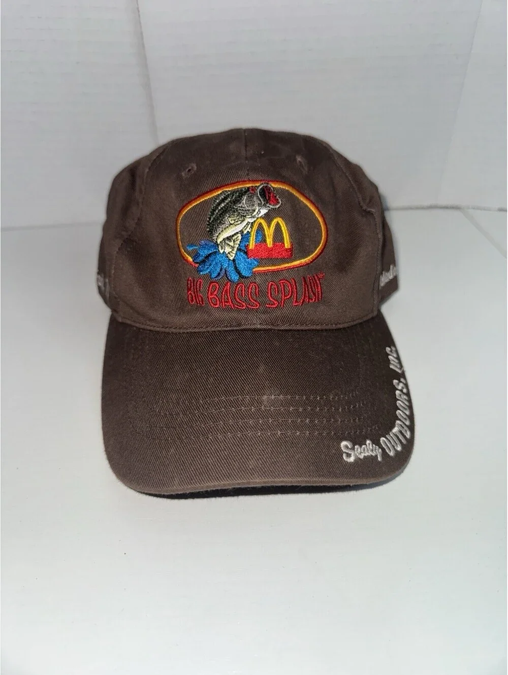 Big Bass Splash Fishing Fish McDonalds Sealy Outdoors Hat Brown Baseball Cap